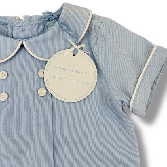 Edgehill Collection Peter Pan Collar Shirt Shorts 2pc Set Boys Sz 6 Mos Blue - Picture 3 of 5